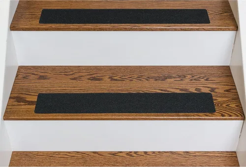 Miniatura 2 de Juego de peldaños de escalera adhesivos antideslizantes sin PVC y práctico rodillo de instalación (15 unidades - 4 x 24 pulgadas + rodillo, negro)