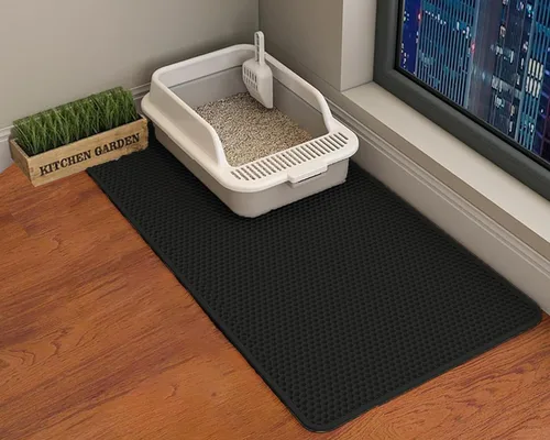 Miniatura 19 de HCY&WLD Tapete para arena de gatos, 45x26/35x24/30x22/24x18 pulgadas, tapete de doble capa para caja de arena de gatos, EVA antideslizante