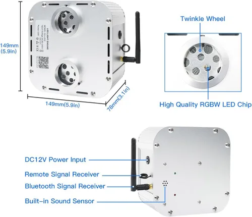 Miniatura 4 de AMKI Kit de techo de fibra óptica Starlight de alto brillo de 32 W, 1800 unidades, 0.03 pulgadas, 16.4 pies, RGBW activado por sonido, aplicación