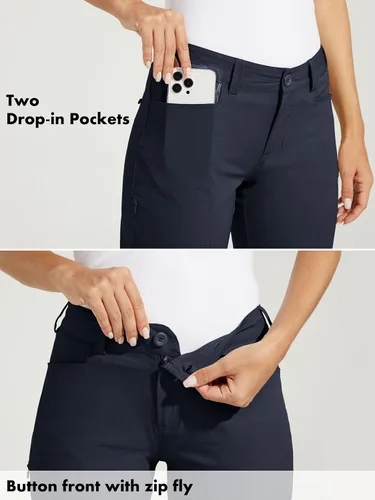 Miniatura 5 de Willit Pantalones de golf para mujer, elásticos, de secado rápido, ligeros, casuales, con bolsillos, resistentes al agua