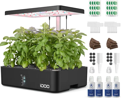 Miniatura 12 de Kit de sistema de cultivo hidropónico iDOO 12 vainas, sistema de jardín de hierbas interior, con luz de crecimiento LED, ventilador integrado