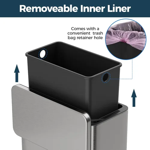 Miniatura 5 de Basurero colgante de acero inoxidable con tapa y cubo interior, contenedor de compost de cocina de 2 galones para encimera, debajo del fregadero