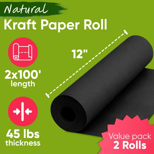 Miniatura 3 de Rollo de papel kraft negro de 12" x 1200" (100 pies) (paquete de 2), 45 libras de grosor, fabricado en Estados Unidos Papel kraft