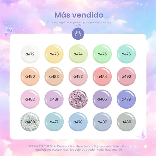 Miniatura 2 de beetles colección “Pastel Paradise” - Kit de 20 esmaltes de uñas en gel con 3 frascos de capa superior brillantina y mate y capa base, tonos