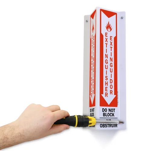 Miniatura 3 de SmartSign Letrero de proyección bilingüe "Extinguisher - Do Not Block with Arrow" Acrílico de 4 x 18 pulgadas, fabricado en Estados Unidos