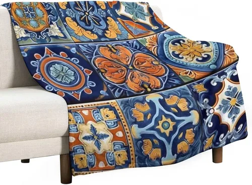 Miniatura 56 de Manta bohemia mexicana retro a rayas multicolor, manta bohemia étnica cálida de 30 x 40 pulgadas, suave manta de felpa mullida y acogedora manta