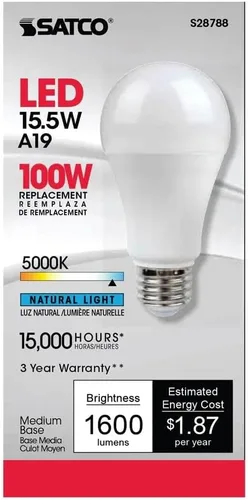 Miniatura 3 de Satco S28788 15.5A19/LED/50K/ND/120V (6 bombillas LED)