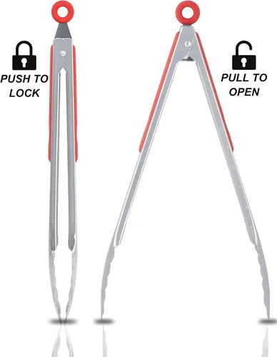 Miniatura 6 de Anaeat Pinzas de barbacoa resistentes de alta calidad para parrilla de cocina y barbacoa, pinzas de bloqueo de acero inoxidable antideslizantes de 3