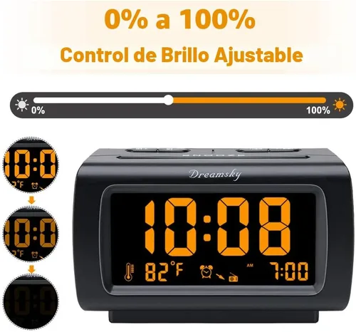 Miniatura 5 de DreamSky - Relojes despertadores de radio para dormitorios con respaldo de batería, números grandes y brillantes con atenuador, puerto USB, radio FM