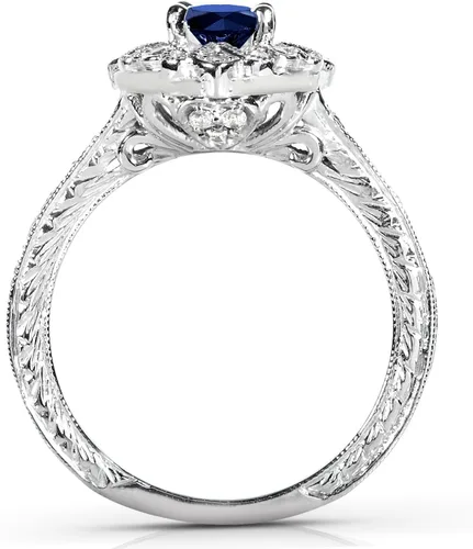 Miniatura 4 de Anillo de compromiso de diamantes y zafiros de talla redonda de Kobelli de 34 quilates (ctw) en oro blanco de 14 k