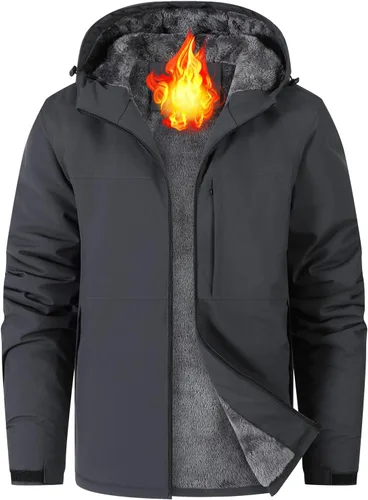 Miniatura 9 de Chaqueta impermeable de esquí para hombre, con forro polar, cálida chaqueta de lluvia de invierno con capucha