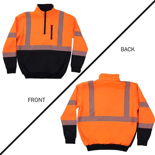 Miniatura 7 de VENDACE Hi Vis - Sudadera reflectante de seguridad para hombres ANSI Clase 3 de alta visibilidad, forro polar con cremallera de 1/4, sin capucha