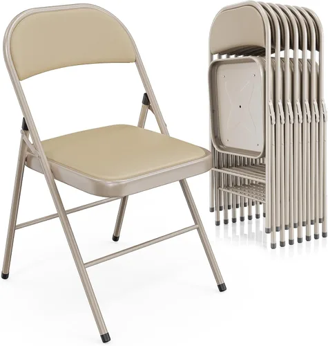 Miniatura 13 de VINGLI Paquete de 4 sillas plegables con asientos acolchados, marco de metal con asiento y respaldo de piel sintética, capacidad de 350 libras, Negro