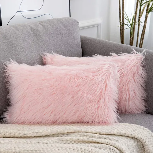 Miniatura 12 de Juego de 2 fundas de almohada mullidas decorativas - Nueva serie de lujo estilo merino - Fundas de almohada de piel sintética - Fundas de cojín