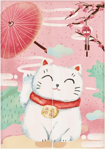 Miniatura 15 de Cortina japonesa Noren para puerta, tapiz Maneki Neko Lucky Cat para puerta, divisor de habitación, cocina, decoración del hogar, 29 x 35 pulgadas