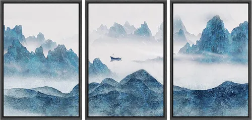 Miniatura 23 de NWT Lienzo enmarcado para pared, juego de arte en acuarela pastel, bosque de montaña oscura, naturaleza silvestre, ilustraciones de arte moderno