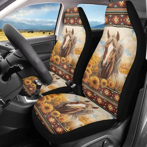 Miniatura 23 de Bulopur Art Horse - Juego de 2 fundas universales para asientos delanteros de automóvil, protectores enteros adecuados para la mayoría
