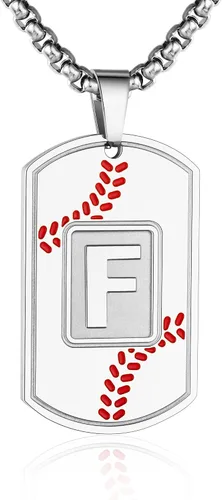 Miniatura 43 de A-Z Collar con etiqueta de perro para hombre, dije de béisbol, cadena de acero inoxidable de 22 + 2 pulgadas, regalo de joyería personalizado