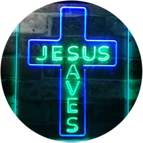 Miniatura 20 de ADVPRO Placa de pared con diseño de Jesús salva cruz, regalos de inauguración de la casa, letrero de neón LED de doble color, azul y rojo, 8.5 x 12