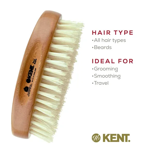 Miniatura 6 de Kent Cepillo de pelo militar ovalado para hombre, cerdas de jabalí negro 100% naturales para el cuidado del cabello, bigote y barba, cepillo
