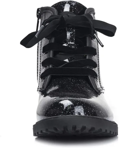 Miniatura 3 de Botines con purpurina para niñas, zapatos de combate impermeables con cordones y cremallera lateral para niñas pequeñas y grandes