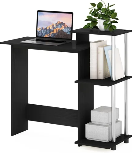 Furinno - Escritorio compacto para computadora con estantes, Tablero de partículas, Negro / Gris
