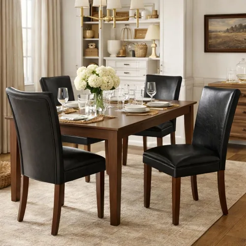 Miniatura 2 de HomePop Parsons - Juego de 2 sillas de comedor tapizadas, piel sintética negra