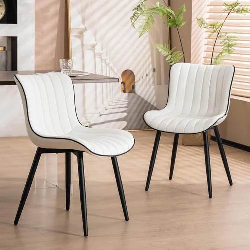 Miniatura 18 de YOUNUOKE Juego de 2 sillas de comedor negras, con tapizado de piel sintética para cocina y comedor con respaldo, silla de acento minimalista de Negro