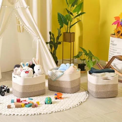 Miniatura 6 de ICERZCZ Cestas de almacenamiento para organizar estantes, cestas de cuerda de algodón tejida para organización del cuarto del bebé, organizador