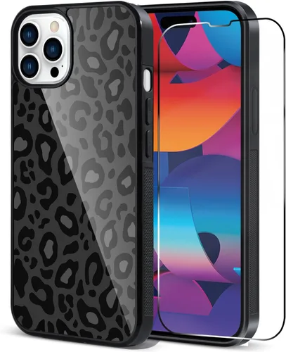 Miniatura 60 de TEAUGHT Compatible con iPhone 11 Funda con patrón lindo estampado de leopardo negro guepardo + protector de pantalla a prueba de golpes, funda
