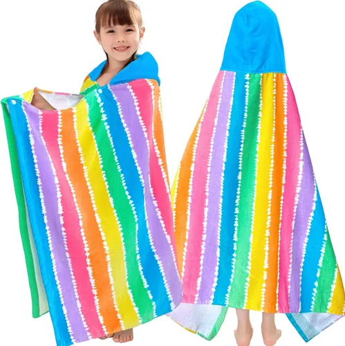 Miniatura 21 de VOOVA & MOVAS Toalla de playa con capucha para niños de 3 a 8 años, 30 x 50 pulgadas, suave, gruesa, grande, 100% algodón, absorbente para playa