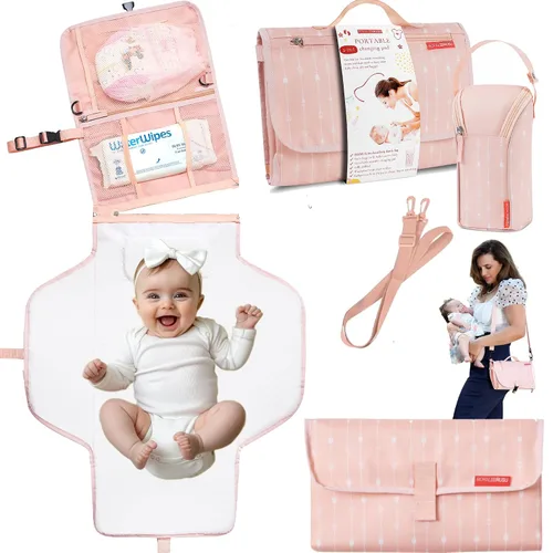 Miniatura 7 de Cambiador de pañales portátil impermeable – B0NUS Bolsa aislada para biberón, embrague de pañales 2 en 1 y cambiador, cambiador portátil de limpieza