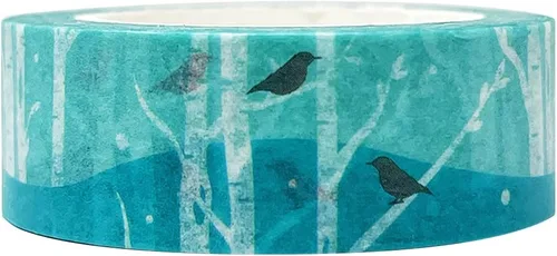 allydrew Hermoso paisaje washi cinta de enmascarar, 0.591 in x 32.8 ft, pájaros en bosque azul Aves en el Bosque Azul