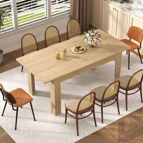 Miniatura 5 de jiteentarou Mesa de comedor extensible para 6-10 personas de 59 a 86 pulgadas, mesas ampliables de 86 pulgadas de largo para espacios pequeños, Roble