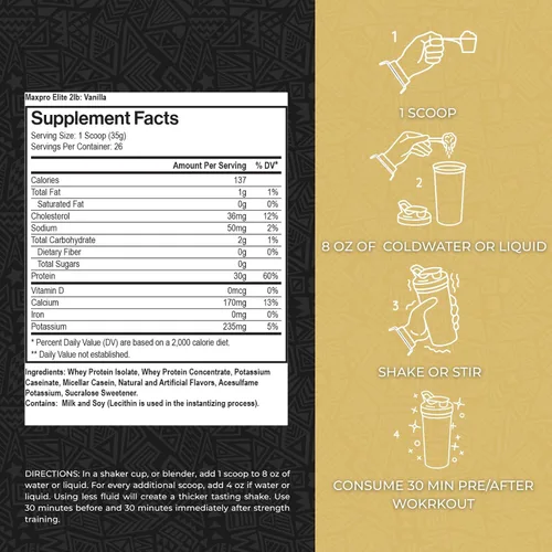Miniatura 2 de Max Muscle Maxpro Elite - Proteína de suero de leche en polvo, 1.06 oz de proteína, 0.00 oz de azúcar, 0.23 oz de BCAA Proteína aislada de suero
