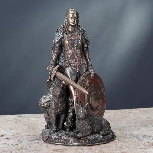 Miniatura 4 de Veronese Design 8 1/4 Shield Maiden Freya Diosa nórdica del Amor Belleza y Guerra Escultura de resina fundida en frío Estatua con acabado de bronce