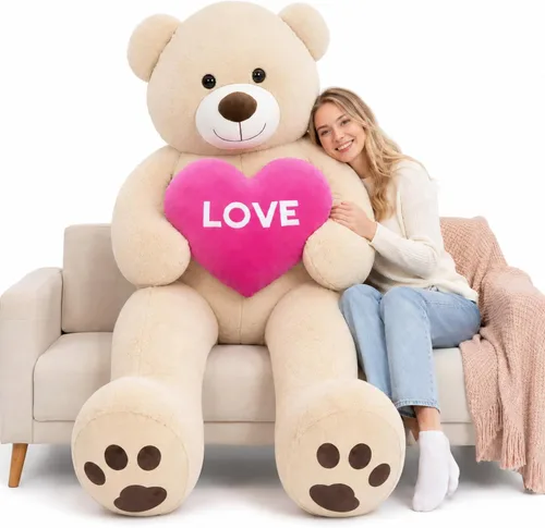 Miniatura 11 de Oso de peluche gigante de 4 pies, color marrón Lifesize Jumbo animal de peluche suave con pajarita y vientre grande para niños y niñas, oso