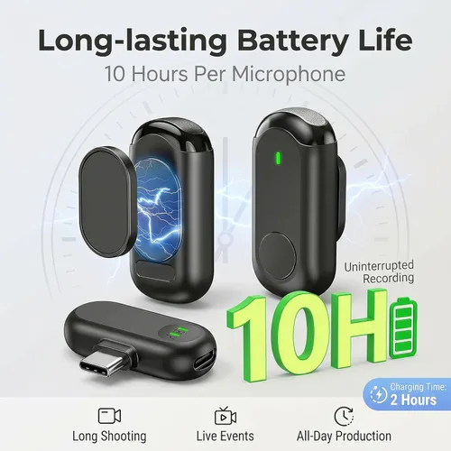 Miniatura 4 de Mini micrófono inalámbrico para iPhone Android, mini micrófono magnético para grabación de video, micrófono profesional de solapa Plug & Play 2 en 1
