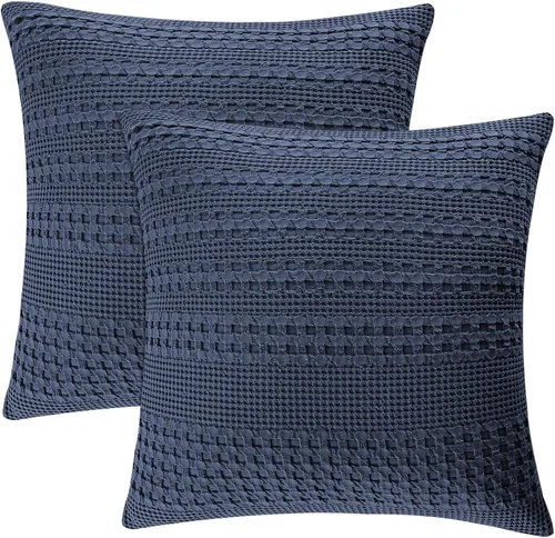 Miniatura 29 de PHF Fundas de almohada con tejido de gofre de 24" x 24", paquete de 2, funda de almohada cuadrada 100% algodón para decoración de ropa de cama, sin