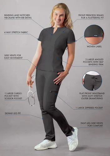 Miniatura 3 de Adar Addition Go-Higher - Juego de uniforme quirúrgico para mujer, camiseta con muescas y cuello en V, pantalones cargo quirúrgicos y ajustados