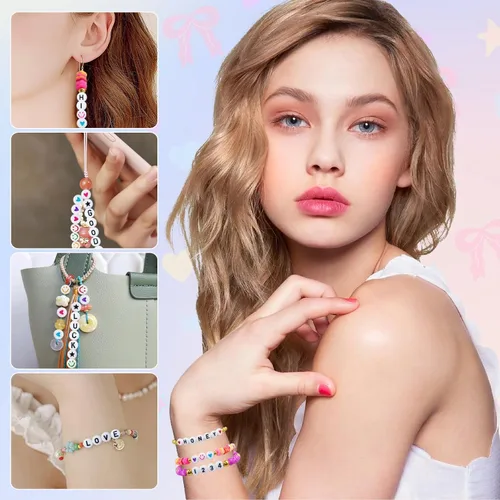 Miniatura 5 de Amaney – 1600 piezas, cuentas acrílicas del alfabeto, 31 estilos, corazón, número, estrella y sonriente, cuentas de 4 x 7 mm para hacer joyería