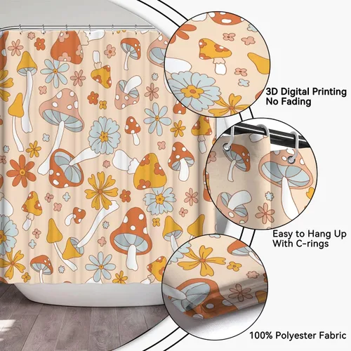 Miniatura 4 de Cortina de ducha retro bohemia para baño con 12 ganchos, moderna cortina de ducha abstracta de mediados de siglo, estilo bohemio, cortina divertida