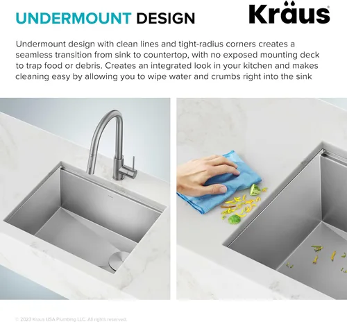 Miniatura 8 de KRAUS Kore KWU111-21 - Lavaplatos de cocina con estación de trabajo de 21 pulgadas, para empotrar, cubeta individual, de acero inoxidable calibre