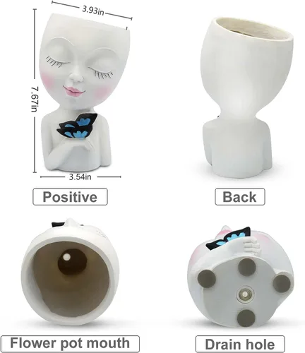 Miniatura 6 de WEWEOW - Maceta con Cara/Maceta de Flores para Plantas de Interior y Exterior, Resina, Maceta para Suculentas con Agujero de Drenaje, Linda Maceta