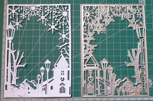 Miniatura 3 de Castillo de copo de nieve marco rectangular troquelado de metal, plantillas de Navidad, manualidades, tarjetas, troqueles de corte