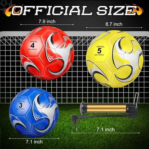 Miniatura 2 de Deekin 6 pelotas de fútbol con bomba de tamaño 5/4/3 oficial para deportes exteriores, pelota de fútbol desinflada a máquina, para interiores