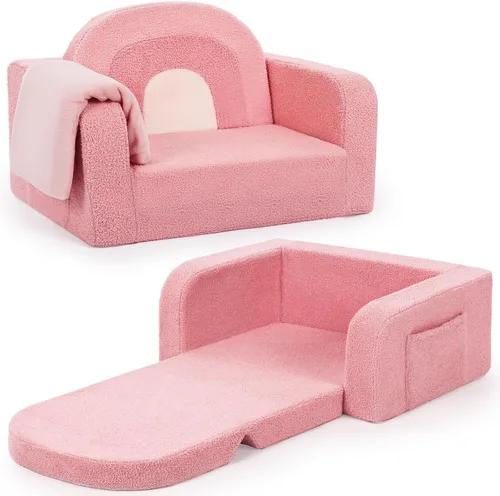 Miniatura 12 de Sofá para niños, sofá suave 2 en 1 plegable con manta y almohada de nube, que brilla en la oscuridad, sofá convertible, regalos para niños y niñas
