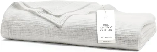 Miniatura 14 de BOLL & BRANCH Manta Dream Bed – Twin/Twin XL, azul marino costero – Lujo 100% algodón orgánico – Suave, ligera y transpirable – Tacto similar a
