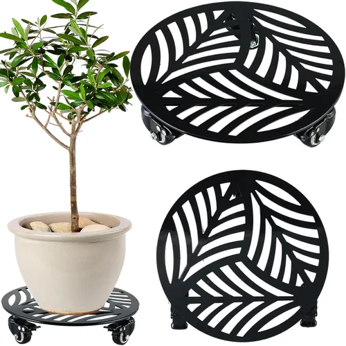 1 paquete de 30 cm de gran organizador de plantas de metal con 3 ruedas de PU metálicas, soporte rodante para plantas con ruedas para interiores y