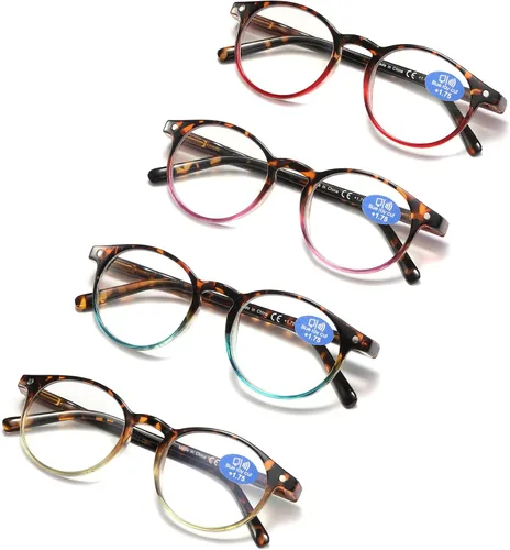 Miniatura 8 de Paquete de 4 gafas de lectura para mujeres y hombres, montura cuadrada con bloqueo de luz azul para computadora con bisagra de resorte, anti fatiga